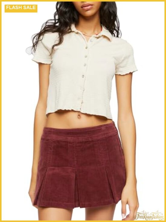 Dresses & Skirts - Women's Pleated Corduroy Mini Skirt Low Rise Drop Waist